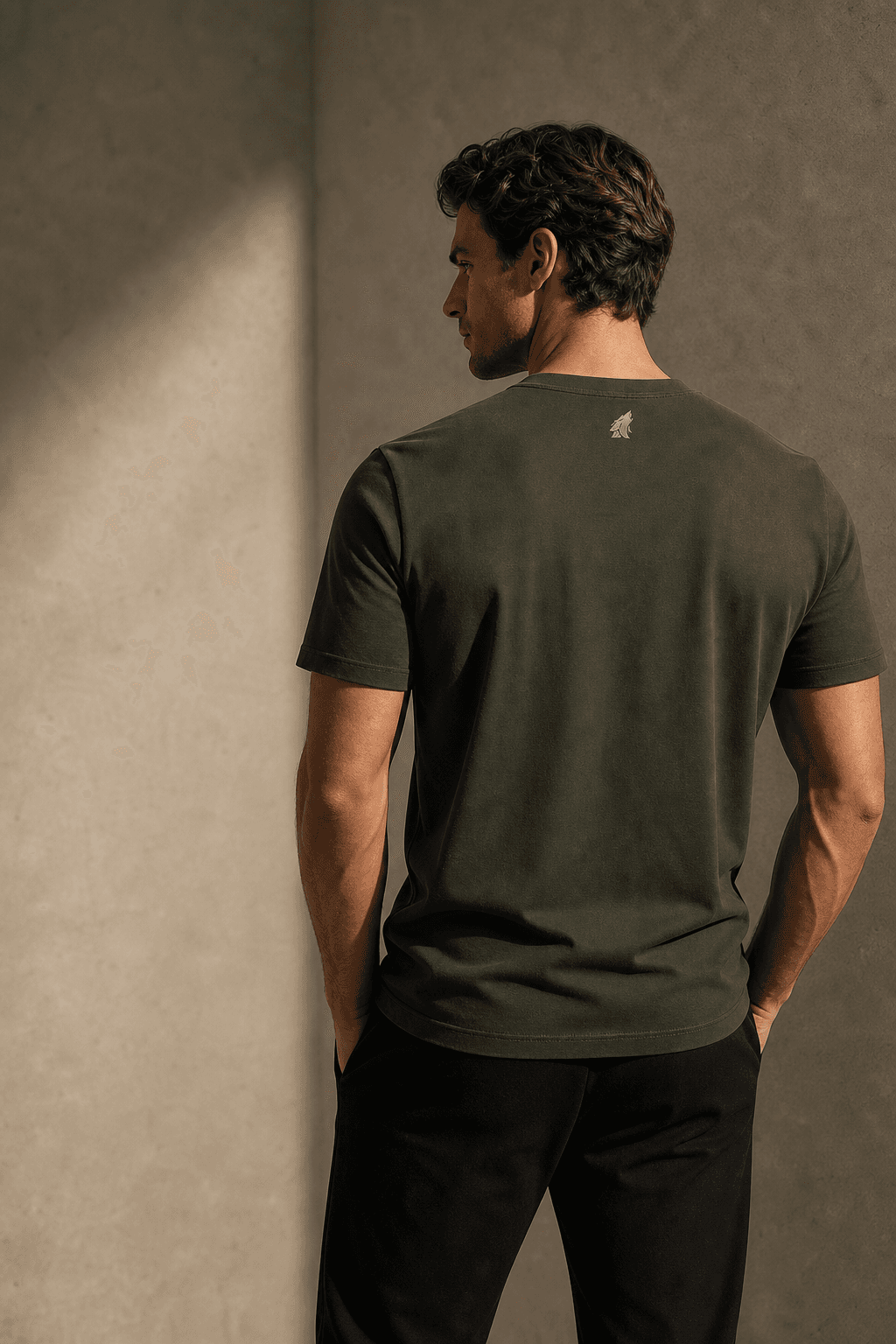 Back view of the DYRWOLF Olive T-Shirt